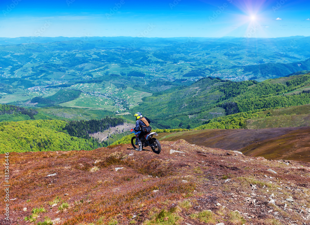 Fototapeta premium motorcyclist riding in the mountains
