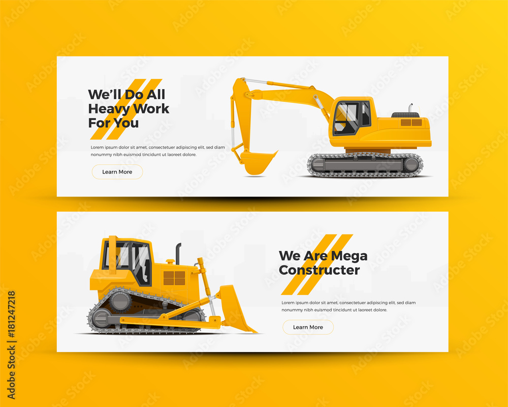 Construction Machinery Banners for Building Company Website. Vector ...