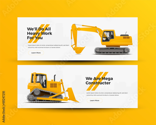 Construction Machinery Banners for Building Company Website. Vector Illustration.
