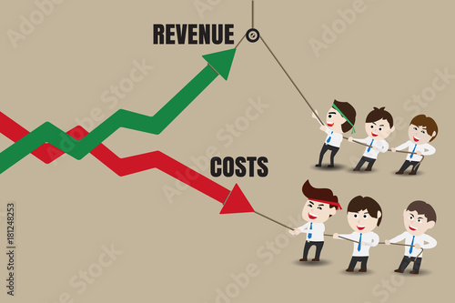 Growth of business concepts, business people are increasing revenue and reduce costs. Flat design vector cartoon illustration