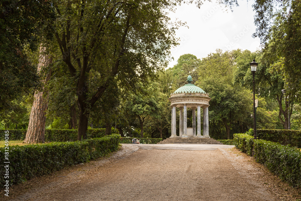 Arbor in the Villa Borghese gardens, Villa Borghese gardens is a landscape garden in the naturalistic English manner in Rome.