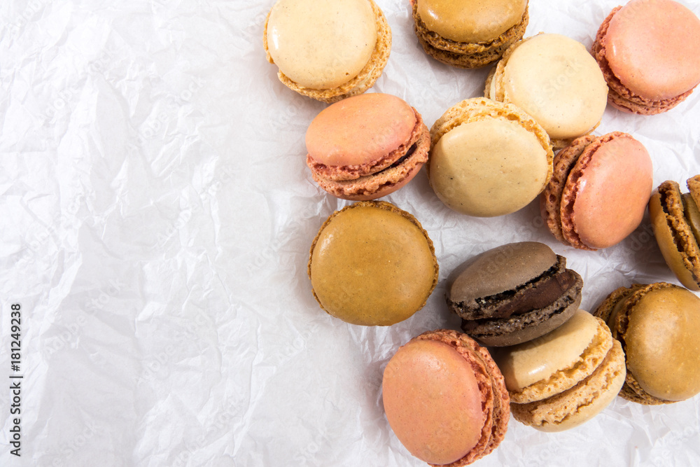 French macaroons cookies on white background French macaroons cookies on white background