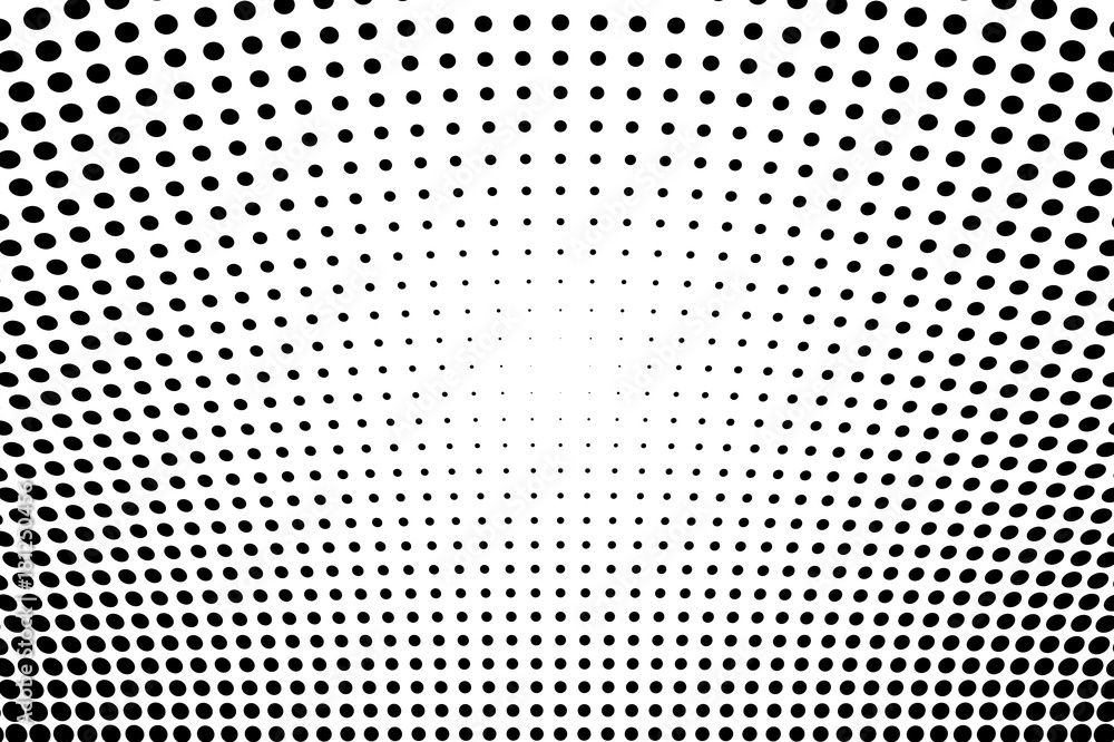 Abstract futuristic halftone pattern. Comic background. Dotted backdrop with circles, dots, point large scale. Black, white color