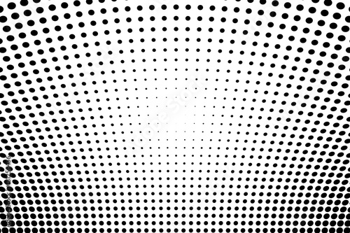 Abstract futuristic halftone pattern. Comic background. Dotted backdrop with circles, dots, point large scale. Black, white color