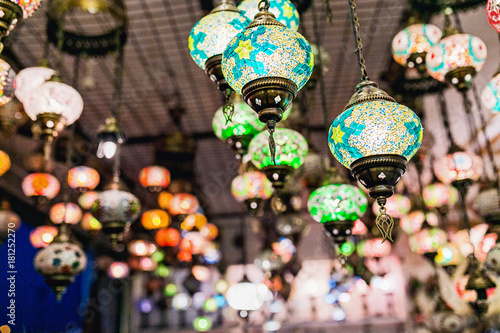 Turkish decorative lamps for sale on Grand Bazaar at Istanbul, Turkey © EdNurg