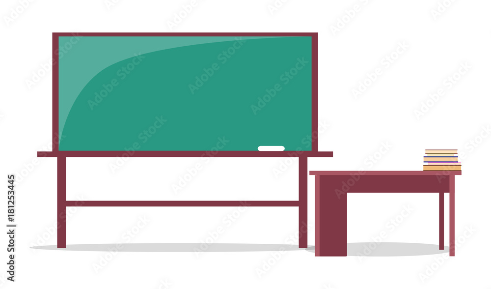 Blackboard with Piece of Chalk and Teachers Table Blackboard with Piece of Chalk and Teachers Table