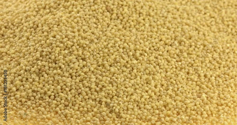 Close up of dry spilled millet rotating Close up of dry spilled millet rotating