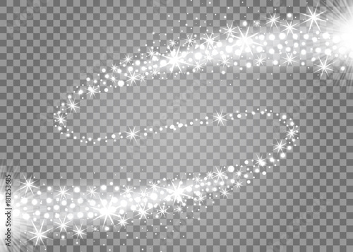 Lights on the transparent background cometa tail. Vector illustration