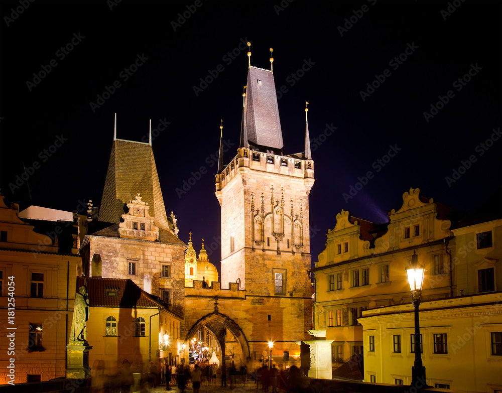 Historical center at night,  Prague, Czech Republic
