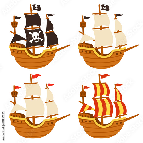 Cartoon ships set