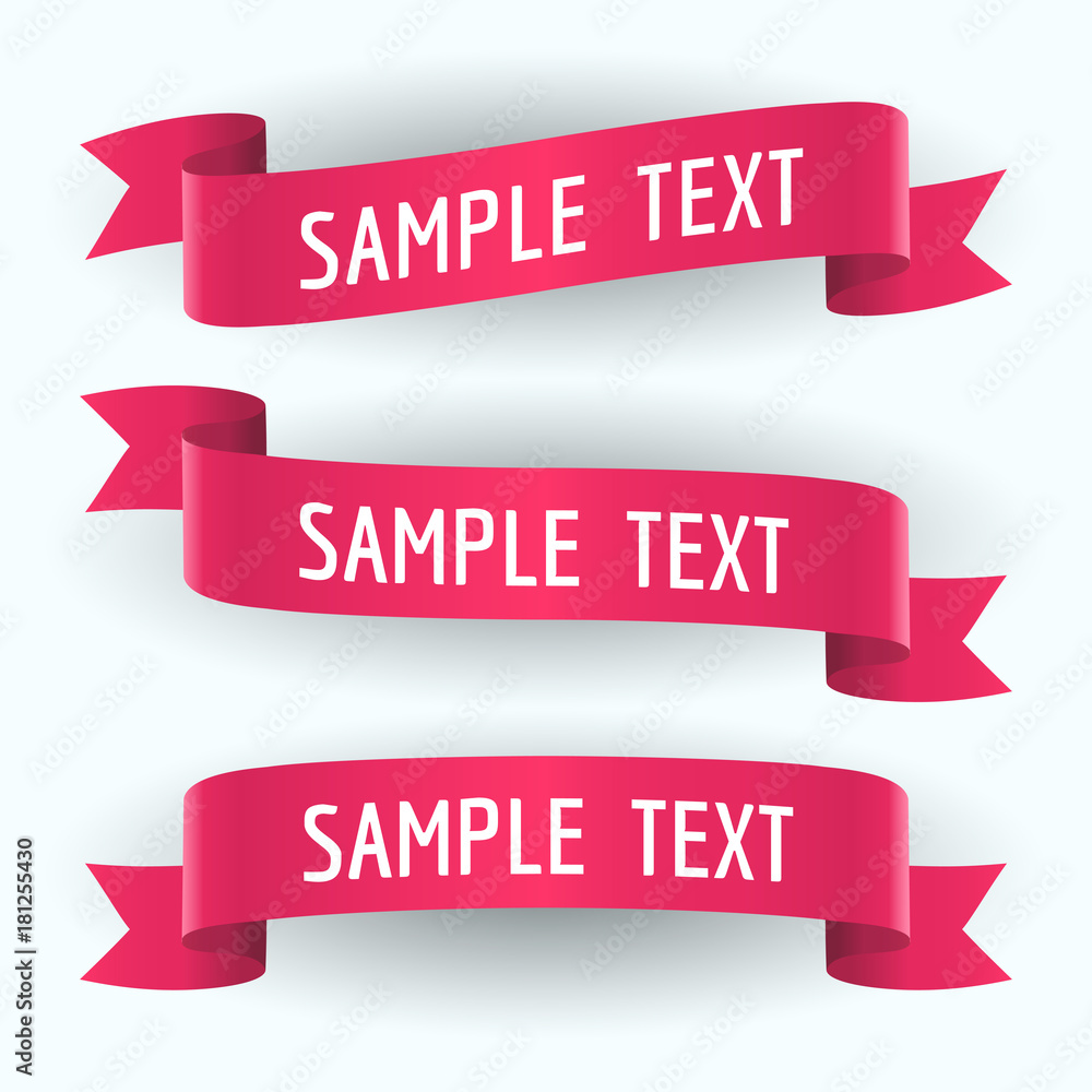 Set of red ribbons and text on white background. Vector illustration Set of red ribbons and text on white background. Vector illustration