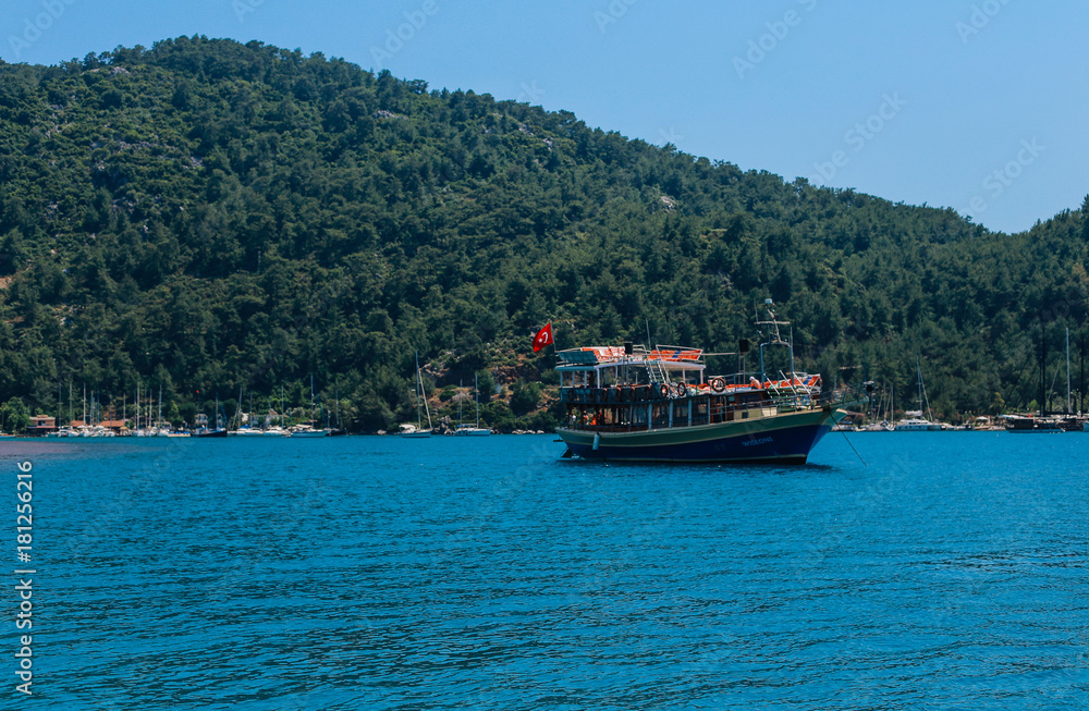 Beautiful blue sea, view from water Park