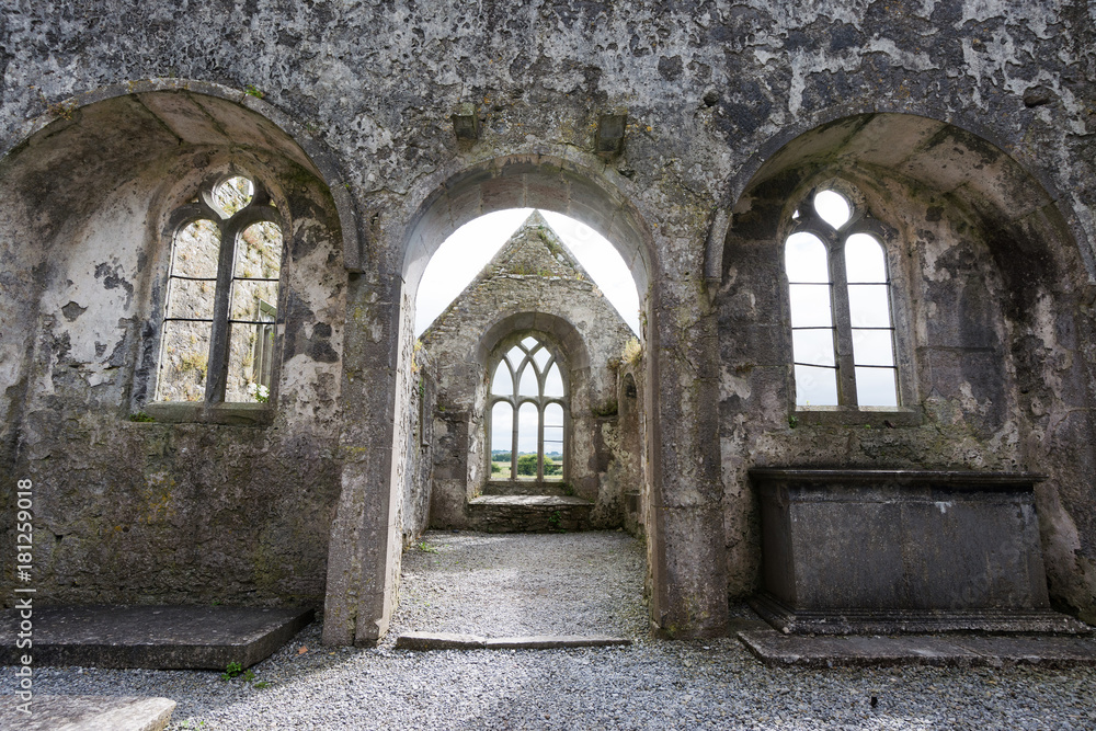 Landscapes of Ireland. Ruins of Friary of Ross in Galway county