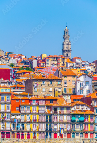 aerial view of porto dominated by torre dos clerigos tower, Portugal. photo