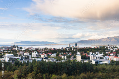 above view of Reykjavik city in autumn evening