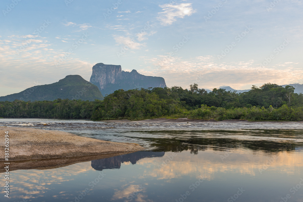 Stunning view of Autana mount as seen from Ceguera camp, at sunrise, in Amazonas state, in southern Venezuela