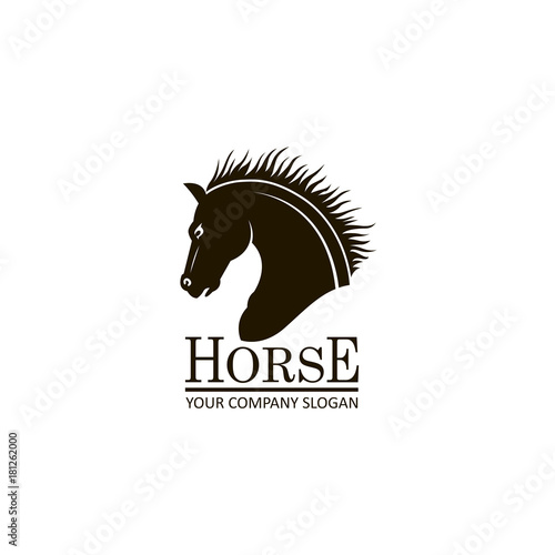 monochrome emblem of horse head on white background