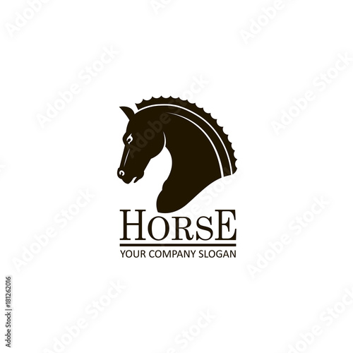 monochrome emblem of horse head on white background