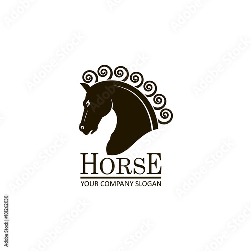monochrome emblem of horse head on white background