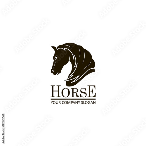 monochrome emblem of horse head on white background