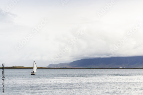 sailing ship in Atlantic ocean near Reykjavik