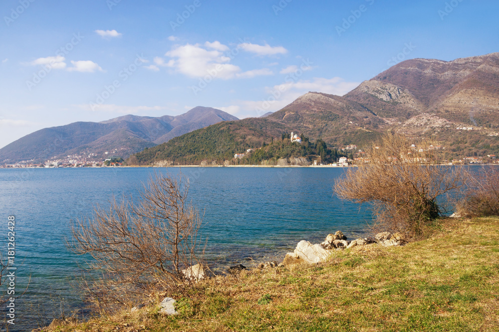 Bay of Kotor (Adriatic Sea)  near Verige Strait on a sunny winter day. Montenegro