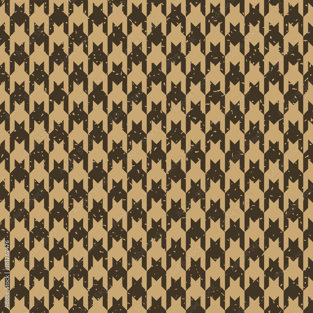 Seamless kraft paper brown and black grunge classic textile straight houndstooth pattern vector