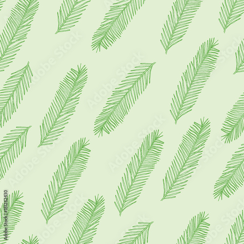 Seamless pattern with Christmas tree branch on green. illustration