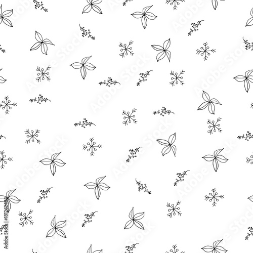 Snowflake simple seamless pattern. Black snow on white background. Abstract wallpaper, wrapping decoration. Symbol of winter, Merry Christmas holiday, Happy New Year celebration illustration © Shanserika