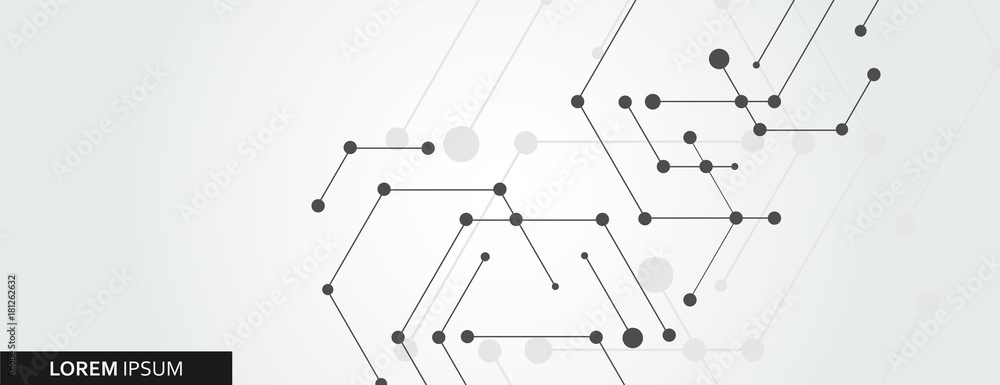 Geometric hexagon connect with connected line and dots. Simple technology graphic background. Vector banner design