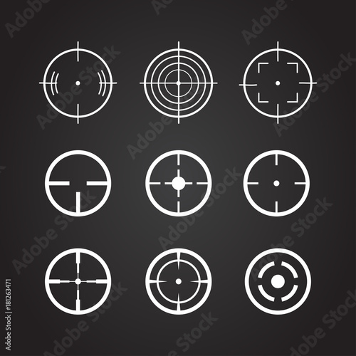 Crosshairs icons set in line style. Aiming and target to bullseye vector illustration.