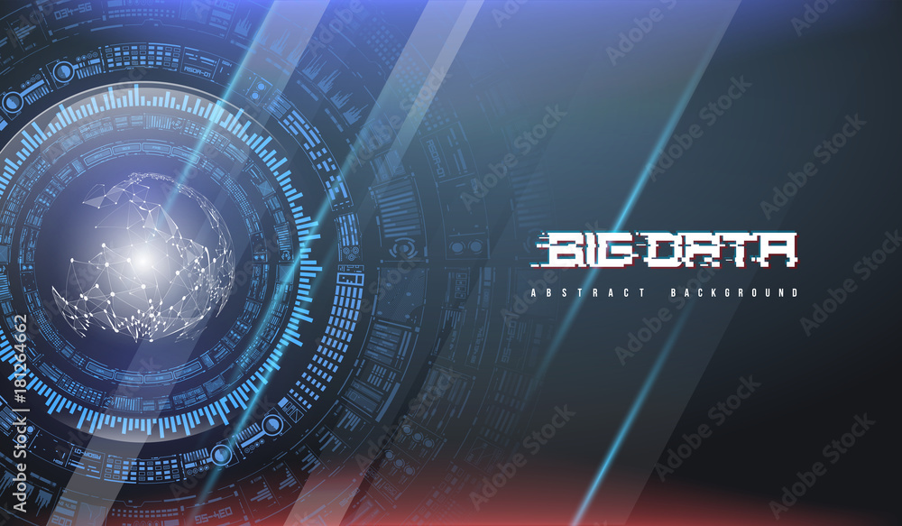 Big data abstract visualization. Futuristic aesthetic design. Big data background with HUD elements. Big data abstract visualization. Futuristic aesthetic design. Big data background with HUD elements.