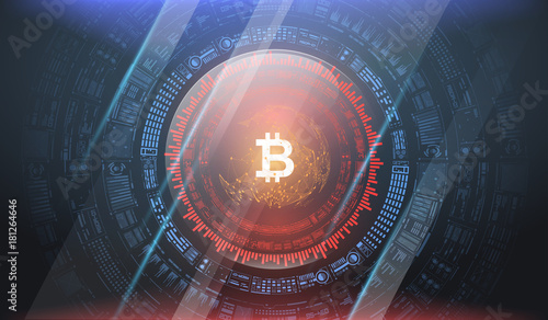 Bitcoin technology abstract visualization. Futuristic aesthetic design. Bitcoin background with HUD elements.