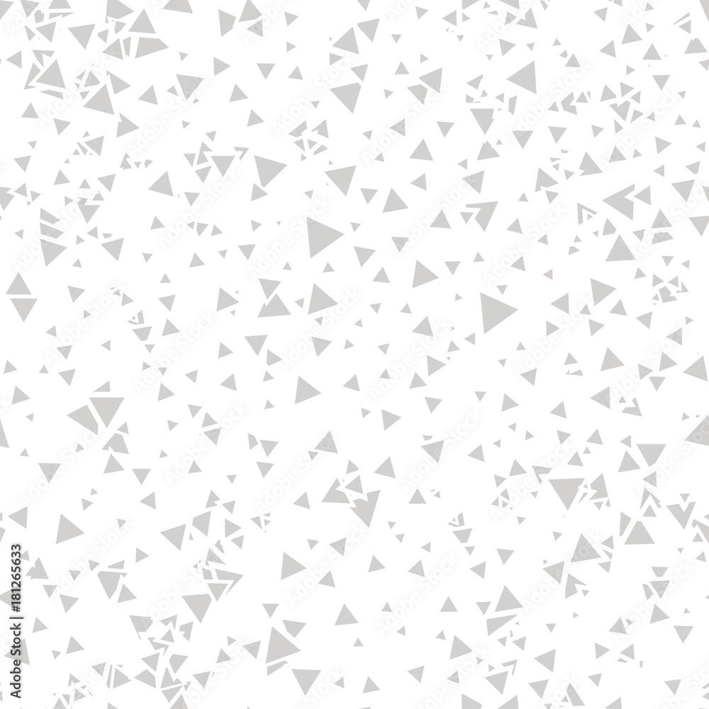 Abstract seamless pattern with gray chaotic small triangles on background. Infinity 
 messy triangular geometric pattern. Vector illustration. 