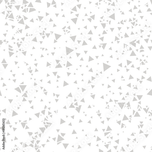 Abstract seamless pattern with gray chaotic small triangles on background. Infinity messy triangular geometric pattern. Vector illustration. 