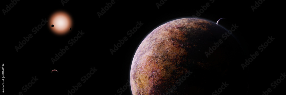 Fototapeta premium exoplanets orbiting a red dwarf star