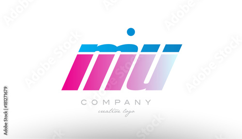mu m u alphabet letter combination pink blue bold logo icon design