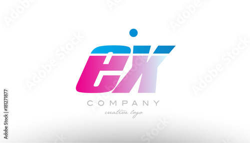 ex e x alphabet letter combination pink blue bold logo icon design