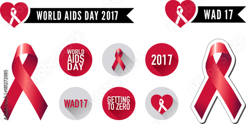 World Aids Day Ribbon and Flat Icon Set