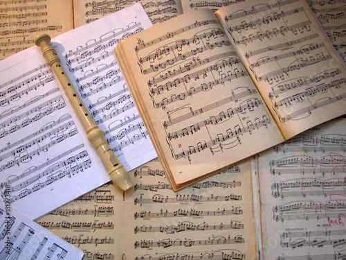 The Blank sheet music. Close-up. flute