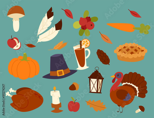 Happy thanksgiving day design holiday objects fresh food harvest autumn season vector illustration