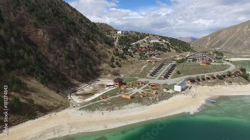 Hotel complex on the shore of Lake Kezenoy am. Chechen Republic. Russia