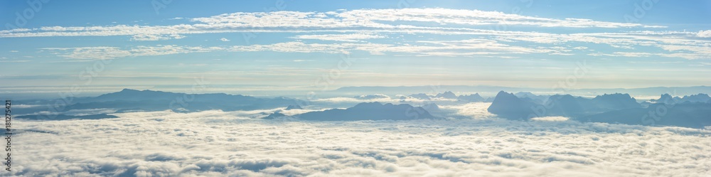 Panoramic of the rainy season with foggy at morning, Mountain top view of landscape in the rainforest, Thailand Panoramic of the rainy season with foggy at morning, Mountain top view of landscape in the rainforest, Thailand