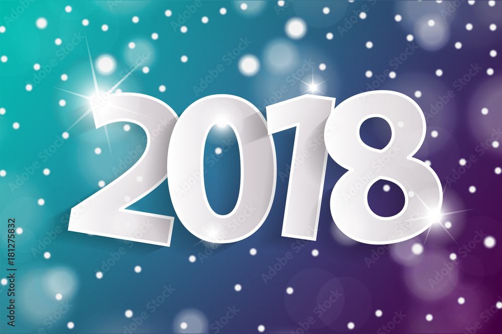 Happy New Year 2018 greeting card concept with paper cuted white numbers. Vector illustration Happy New Year 2018 greeting card concept with paper cuted white numbers. Vector illustration