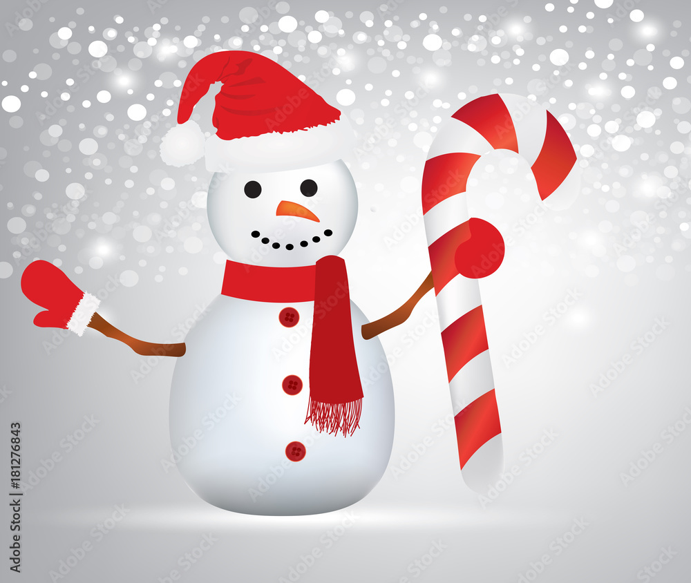 Snowman holding a christmas candy, vector Snowman holding a christmas candy, vector