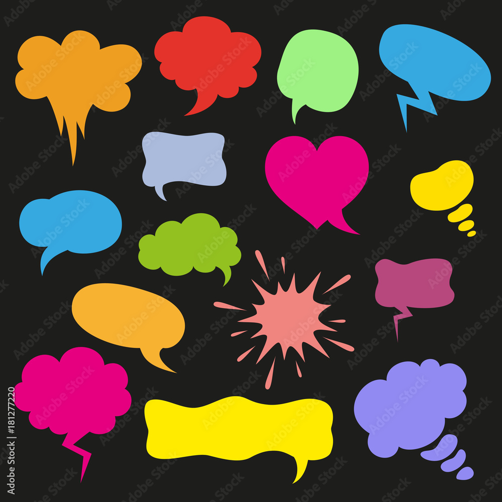 Set of cartoon speech bubbles on the black background. Set of cartoon speech bubbles on the black background.