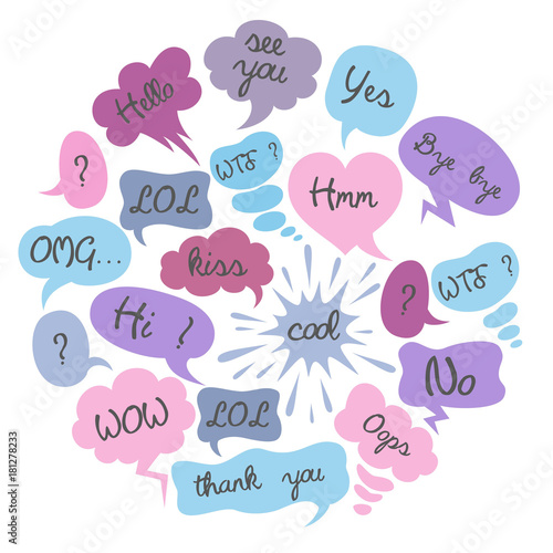 Set of cartoon speech bubbles on the white background.