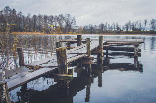 Wooden pier on the shore of the lake