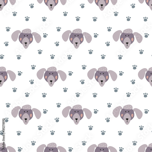 Seamless pattern with cartoon dogs on the white background. photo