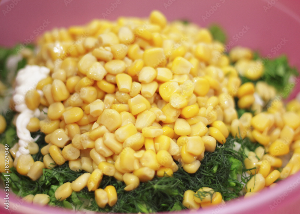 Fresh salad with canned corn, cabbage and parsley Fresh salad with canned corn, cabbage and parsley